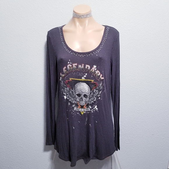 NEW Torrid Women's plus size skull print long sleeve shirt top blouse 00 LARGE - Picture 1 of 7